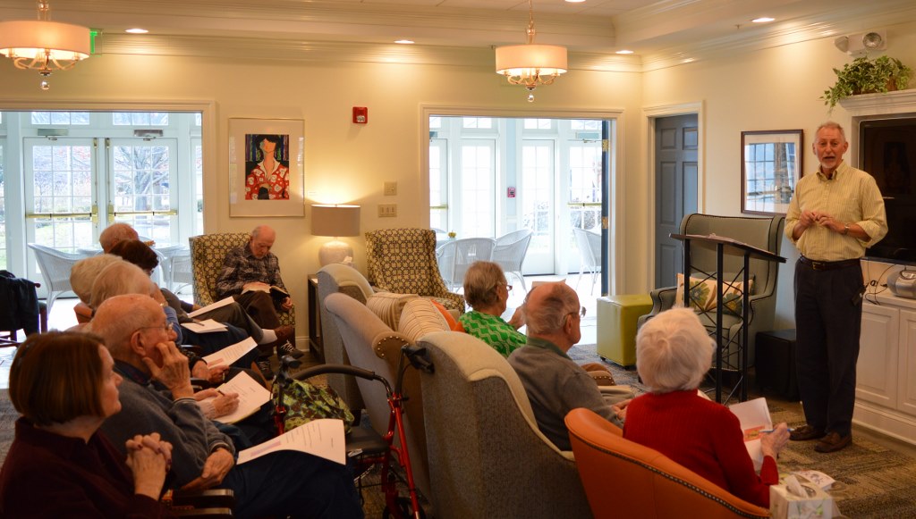 Pictured is Bob Huntington teaching “Joy of Music,” a music appreciation class for residents at Londonderry on the Tred Avon in Easton, MD.