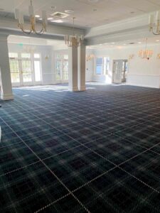 Community Center Renovation update – dining room carpet complete full room view