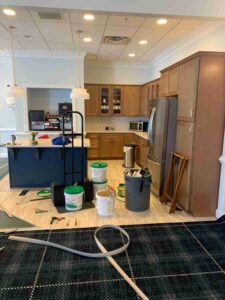 Community Center Renovation update – new carpet installation with new beverage area